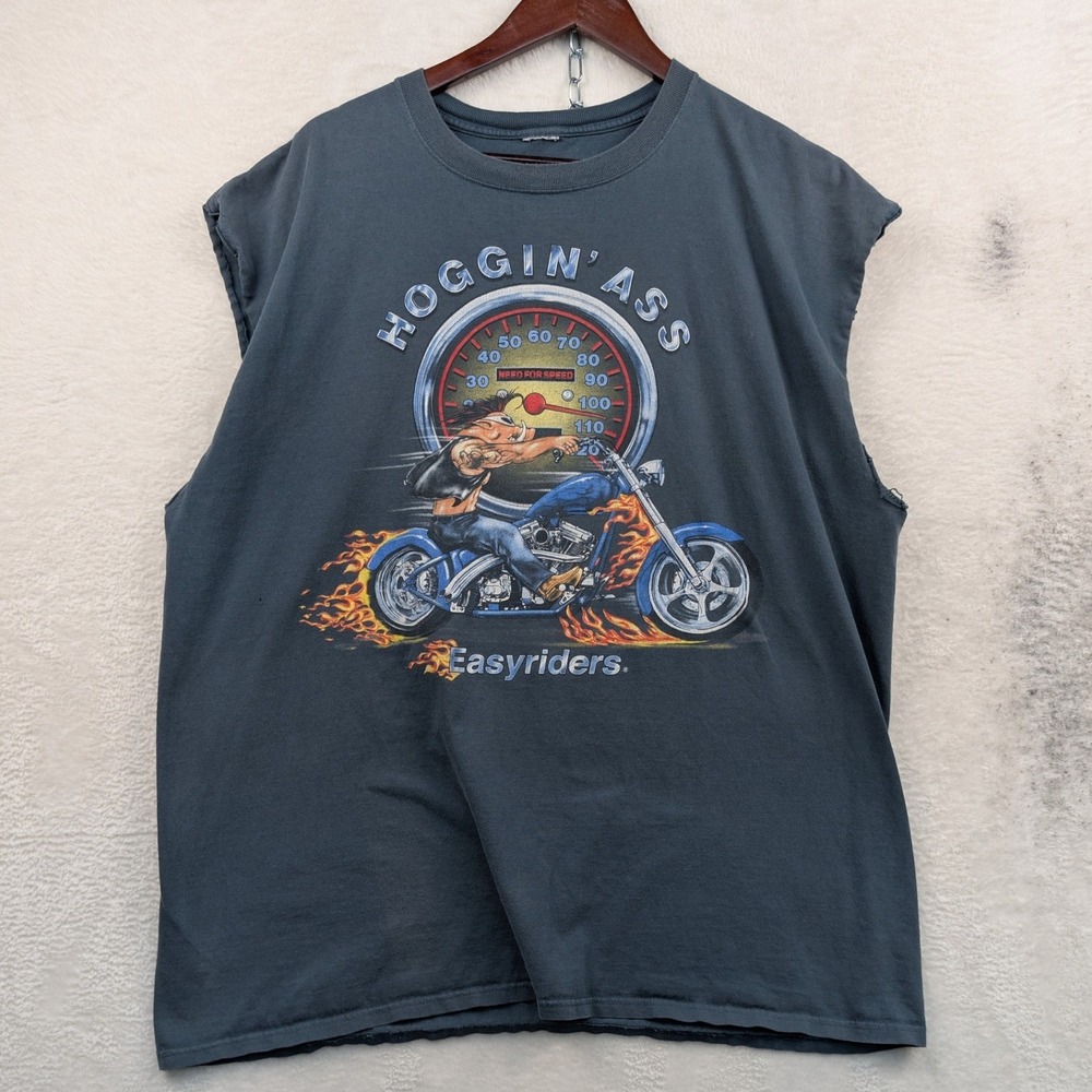 VTG Easyriders Tank Top Men's 2XL Blue Faded Hoggin Ass Biker Motorcycle Y2K